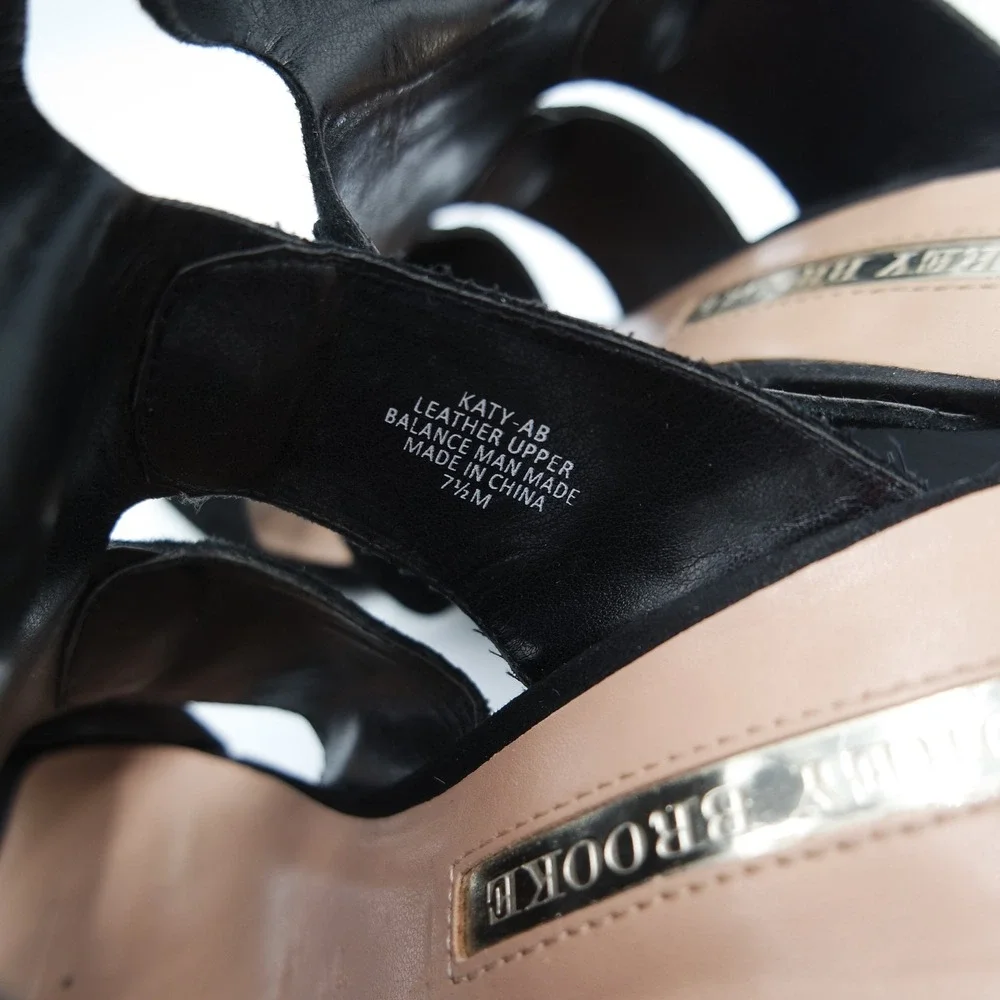 Audrey Brooke Katy Womens Black Suede Studded Cage Cone Heel Sandals Size 7.5